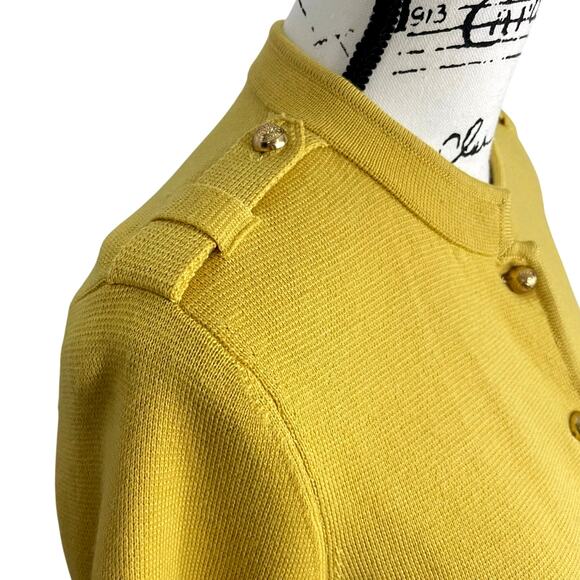 Talbots 100% Merino Wool Cardigan Sweater Military Band Jacket Mustard Womens M - Picture 2 of 9